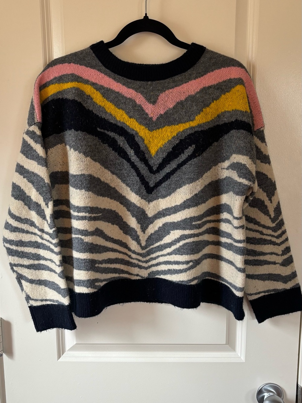Striped Cozy Crewneck Sweater - Pink, Yellow & Gray